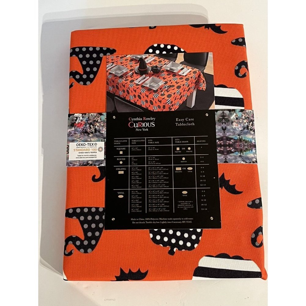 Halloween Witch Bat Pumpkin 70" Round Tablecloth Cynthia Rowley Curious NEW - Picture 3 of 5